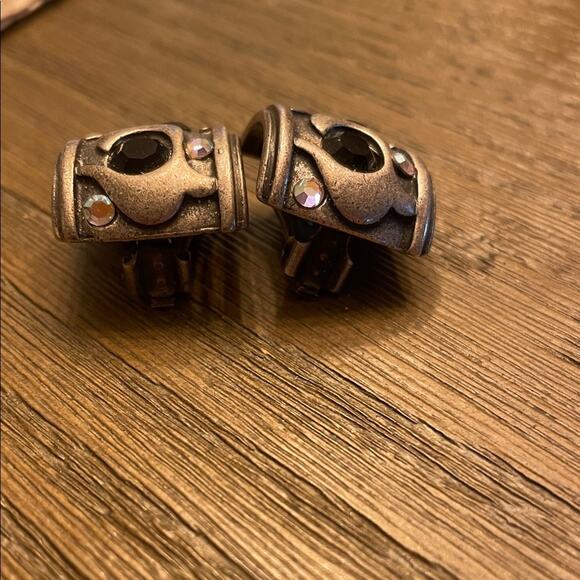 VTG Chico’s Half Hoop SilverTone ClipOn Earrings AB & Black Crystals - Picture 6 of 8